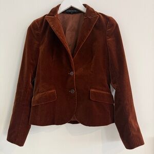 Theory Women Velvet 2 Button Blazer Jacket Chocolate Brown Notch Lapel Sz 4 NEW